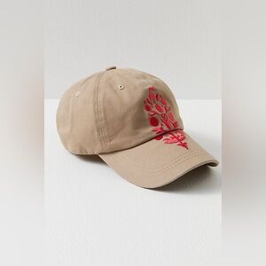 Free People Tan Hat with Red Embroidery NWOT